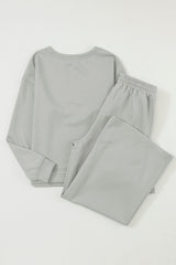 Gray Textured Loose Slouchy Long Sleeve Top and Pants Set