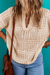 Apricot Plain Drop Sleeve Hollowed Knit Top