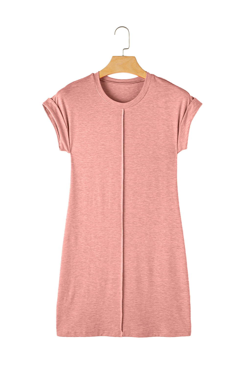 Rose Pink Center Seamed Roll Sleeve T-shirt Dress