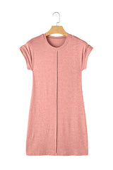 Rose Pink Center Seamed Roll Sleeve T-shirt Dress