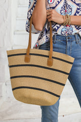 Black Vacation Straw Woven Striped One Shoulder Bag