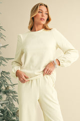 Beige Textured Puff Sleeve Top and Pants Set