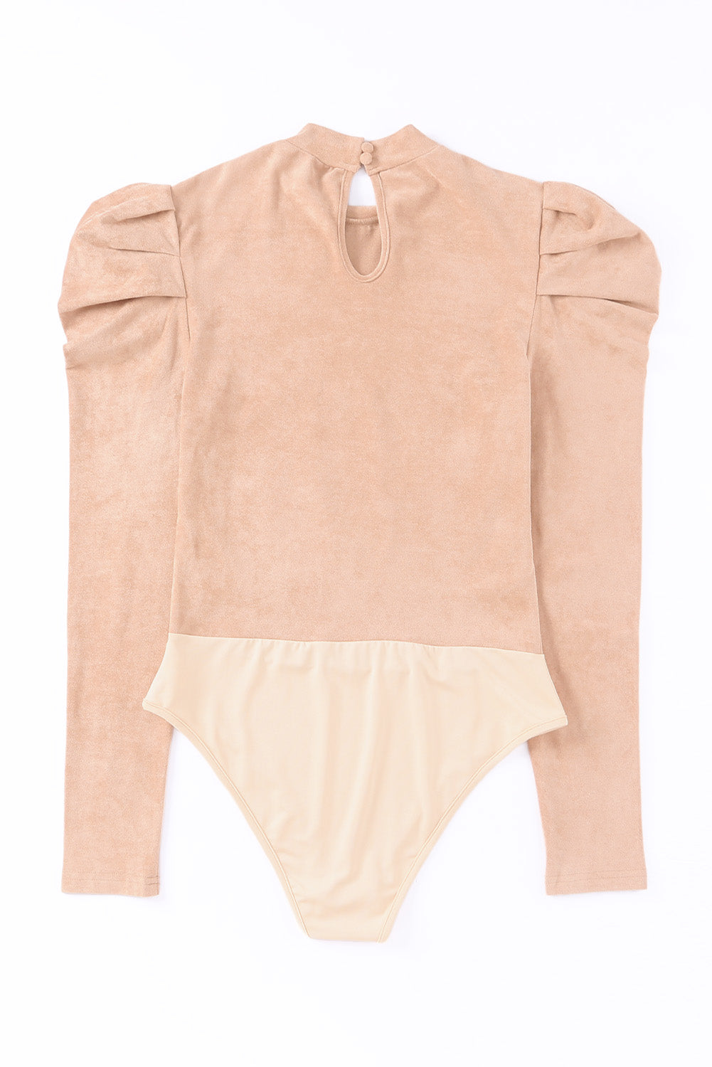 Brown Puff Sleeve Casual Suede Bodysuit