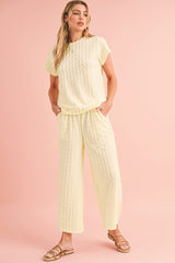 Apricot Lattice Textured Tee and Wide Leg Pants Two-Piece Set