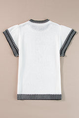 White Contrast Trim Round Neck Batwing Sleeve Knitted T Shirt