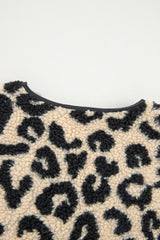 Black Leopard Print Sherpa Button Front Vest Coat