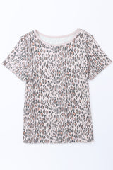 Leopard Print Casual Side Slits T-Shirt