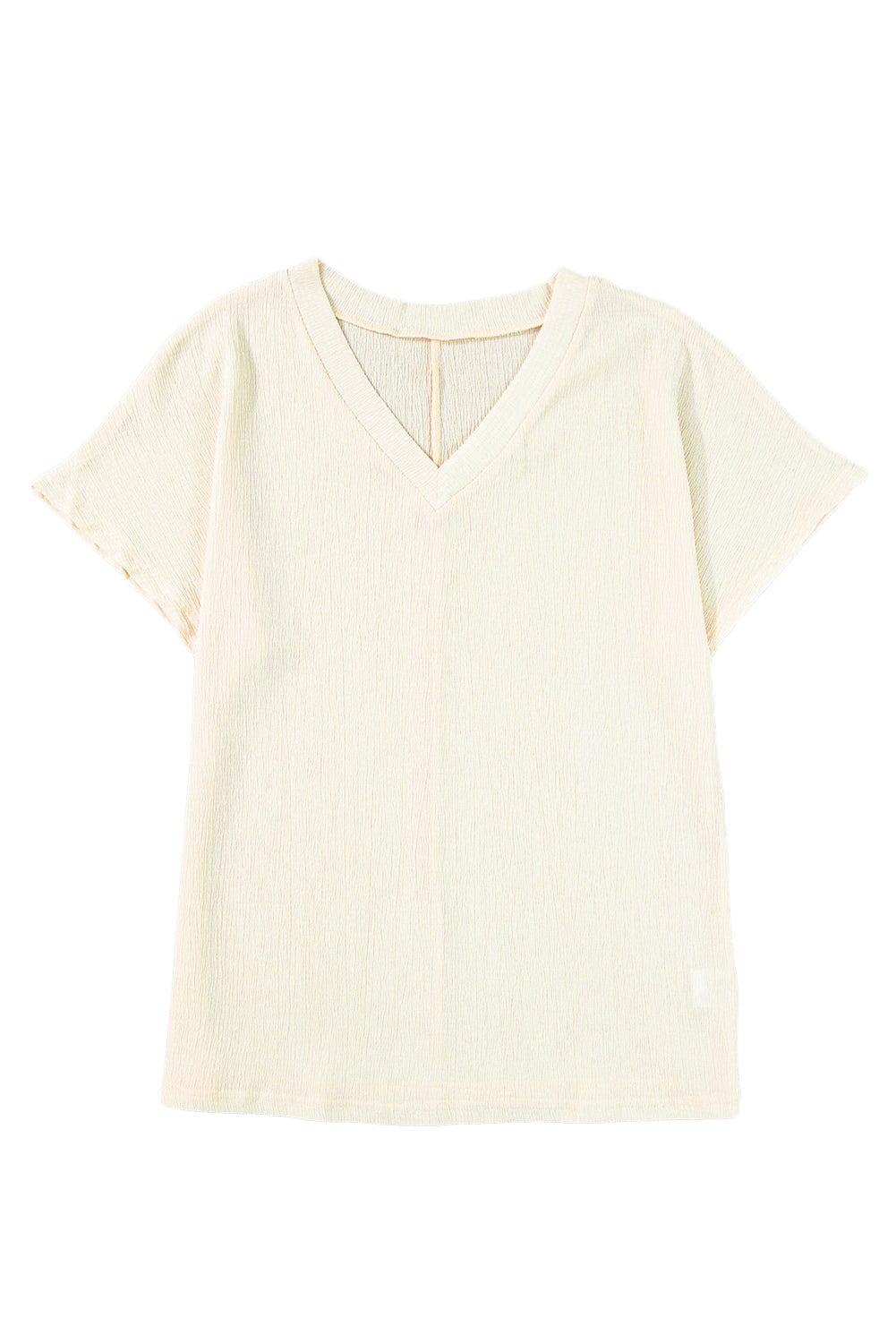 Apricot Solid Color Crinkled V Neck T Shirt