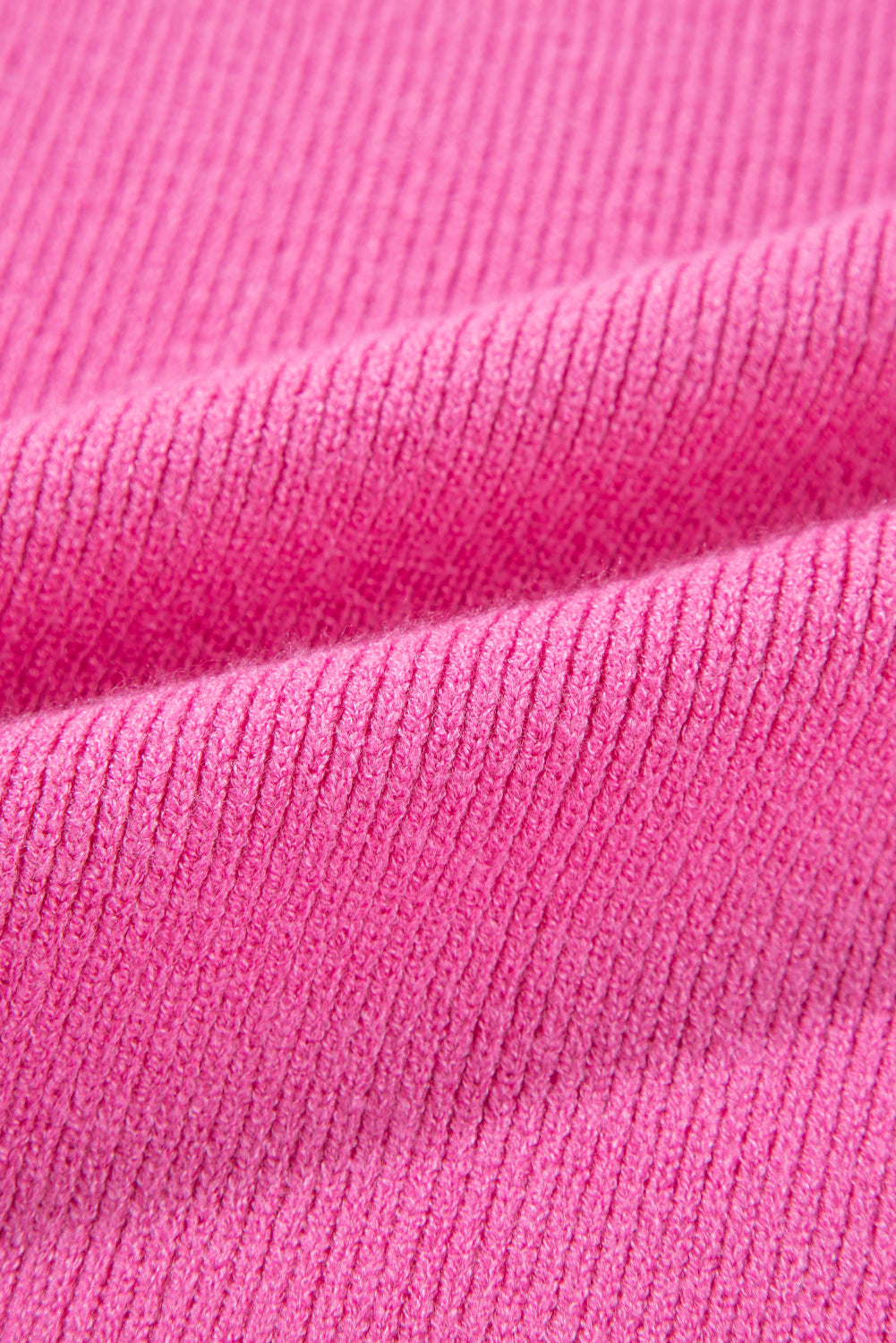 Pink Ribbed Knit Contrast Short Sleeve Mock Neck Sweater