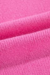 Pink Ribbed Knit Contrast Short Sleeve Mock Neck Sweater