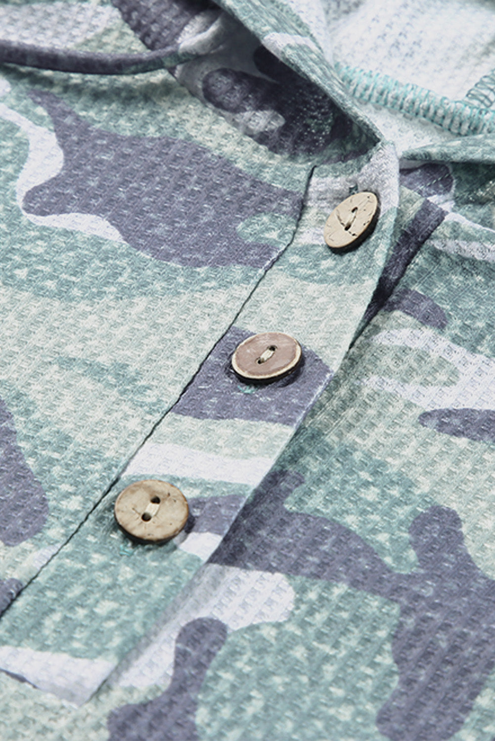 Green Camo Print Button Front Oversize Hoodie
