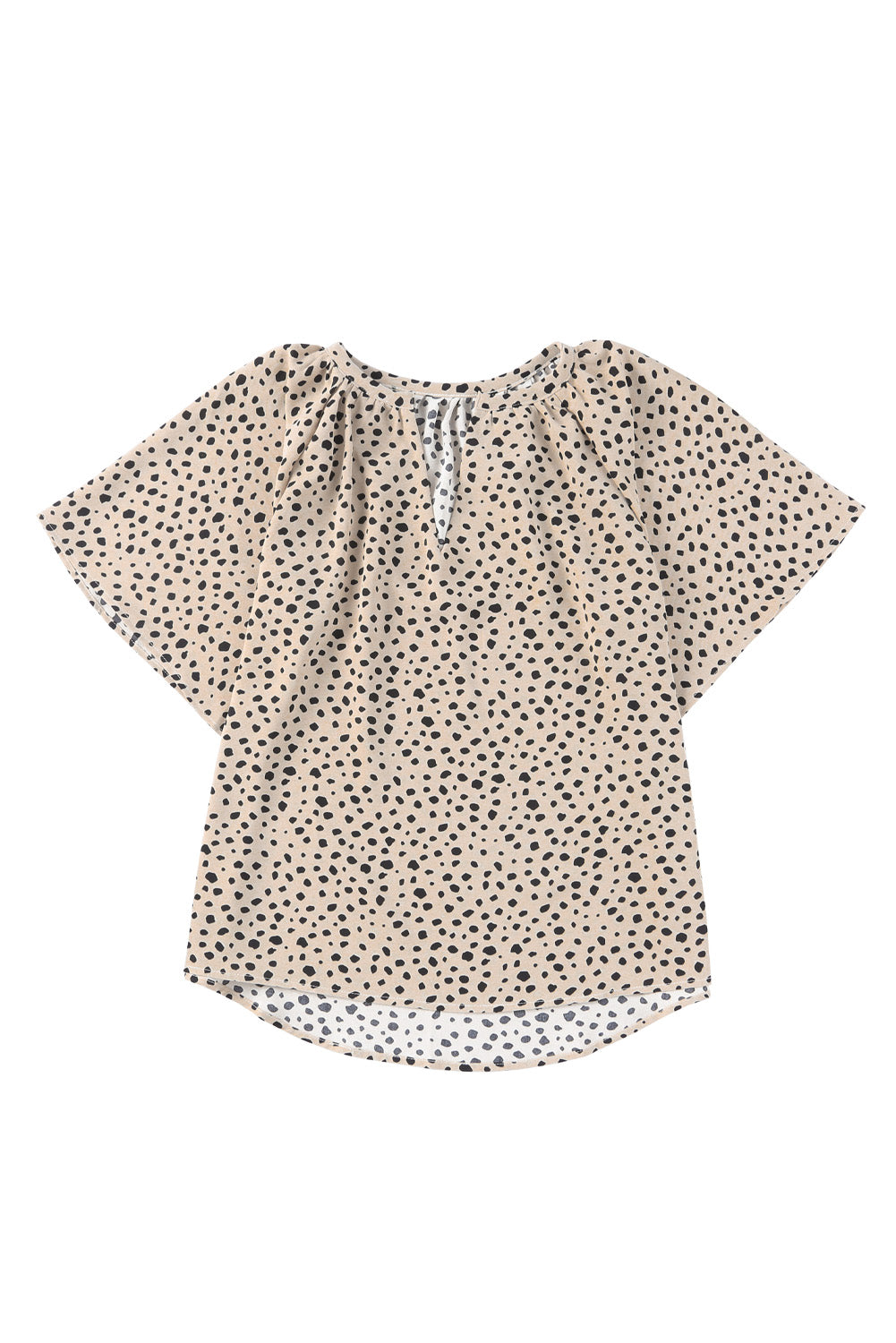 Cheetah Notch V Neck Casual Ruffle Sleeve Blouse