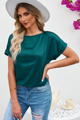 Green Plain Batwing Sleeve Summer Top