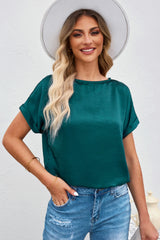 Green Plain Batwing Sleeve Summer Top