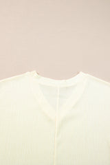 Apricot Solid Color Crinkled V Neck T Shirt