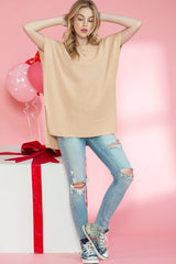 Wholesale Apricot Side Slit Short Sleeve Oversized Sweater