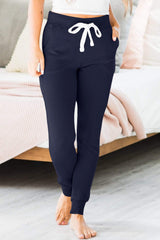 Navy Blue Casual Drawstring Drop Waist Pocketed Joggers