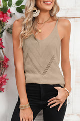 Parchment Chevron Pointelle Knit Cami Top