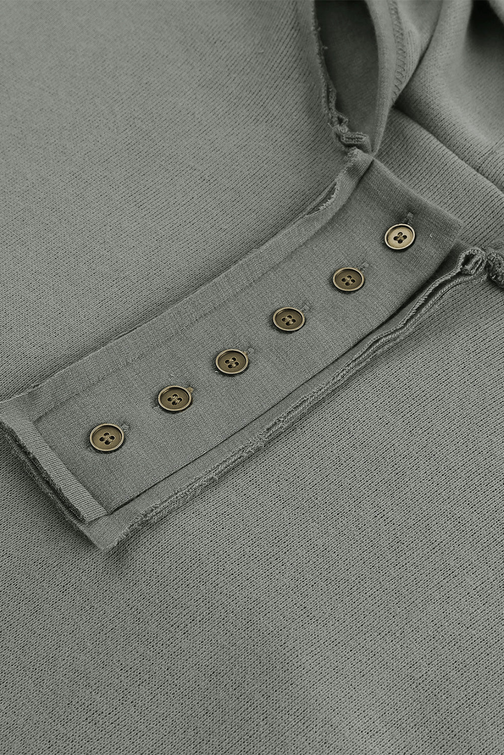 Grey Solid Casual Button Patchwork Trim Hoodie