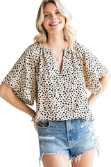 Cheetah Notch V Neck Casual Ruffle Sleeve Blouse