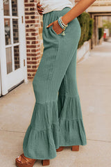 Green Ruffle High Waist Flared Pants