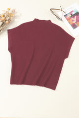 Wholesale Mineral Red Patch Pocket Ribbed Knit Short Sleeve Sweater