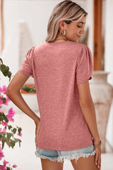 Rose Tan Tulip Sleeve V Neck T-Shirt