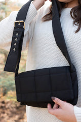 Black Solid Color Quilted Adjustable Strap Shoulder Bag