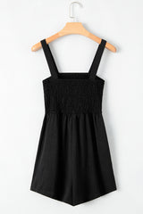 Black Casual Pocketed Smocked Sleeveless Romper