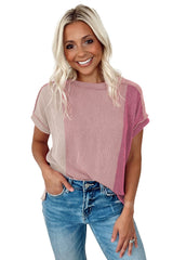 Pink Textured Colorblock Round Neck T Shirt