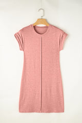 Rose Pink Center Seamed Roll Sleeve T-shirt Dress