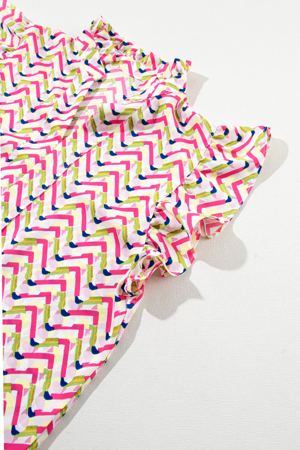 Multicolor Chevron Print Frill V Neck Ruffle Blouse