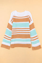 Multicolor Colorblock Stripe V Neck Split Sweater