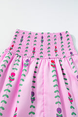 Pink Smocked Waist Tiered Maxi Skirt