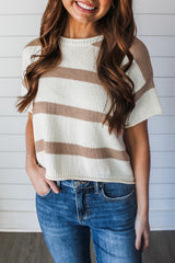 Khaki Striped Drop Shoulder Knitted Top