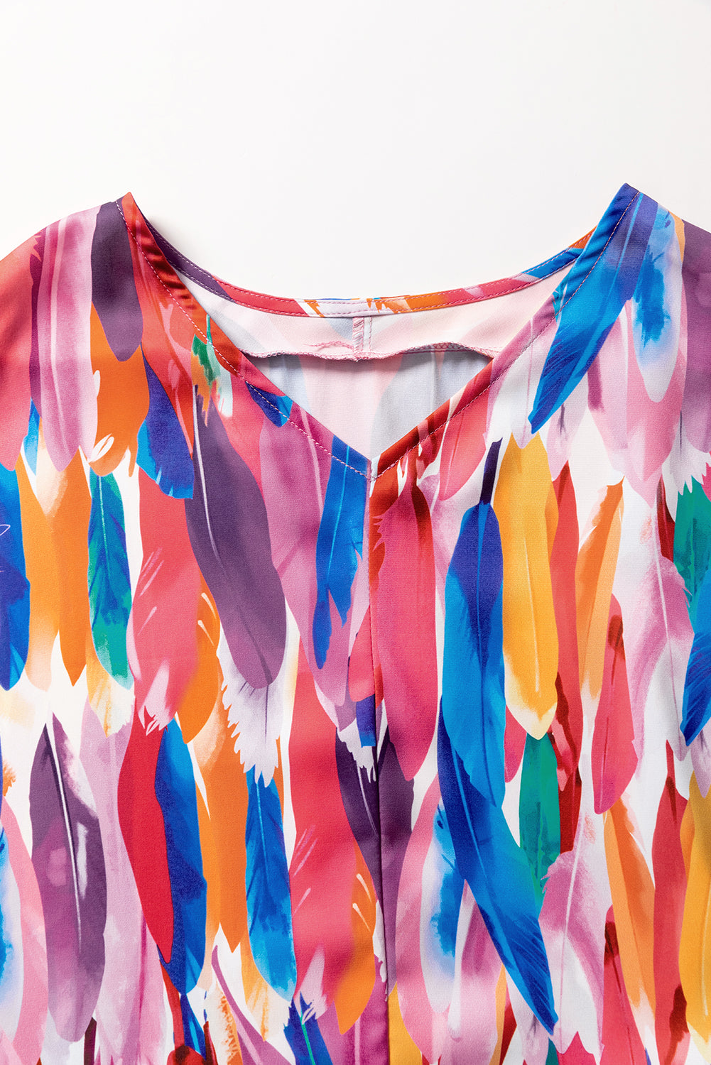 Multicolor Watercolor Abstract Print V Neck Blouse