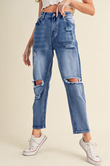 Sky Blue Open Knee Cutout Straight Leg Jeans