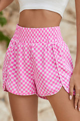 Pink Plaid Print High Waisted Athletic Shorts