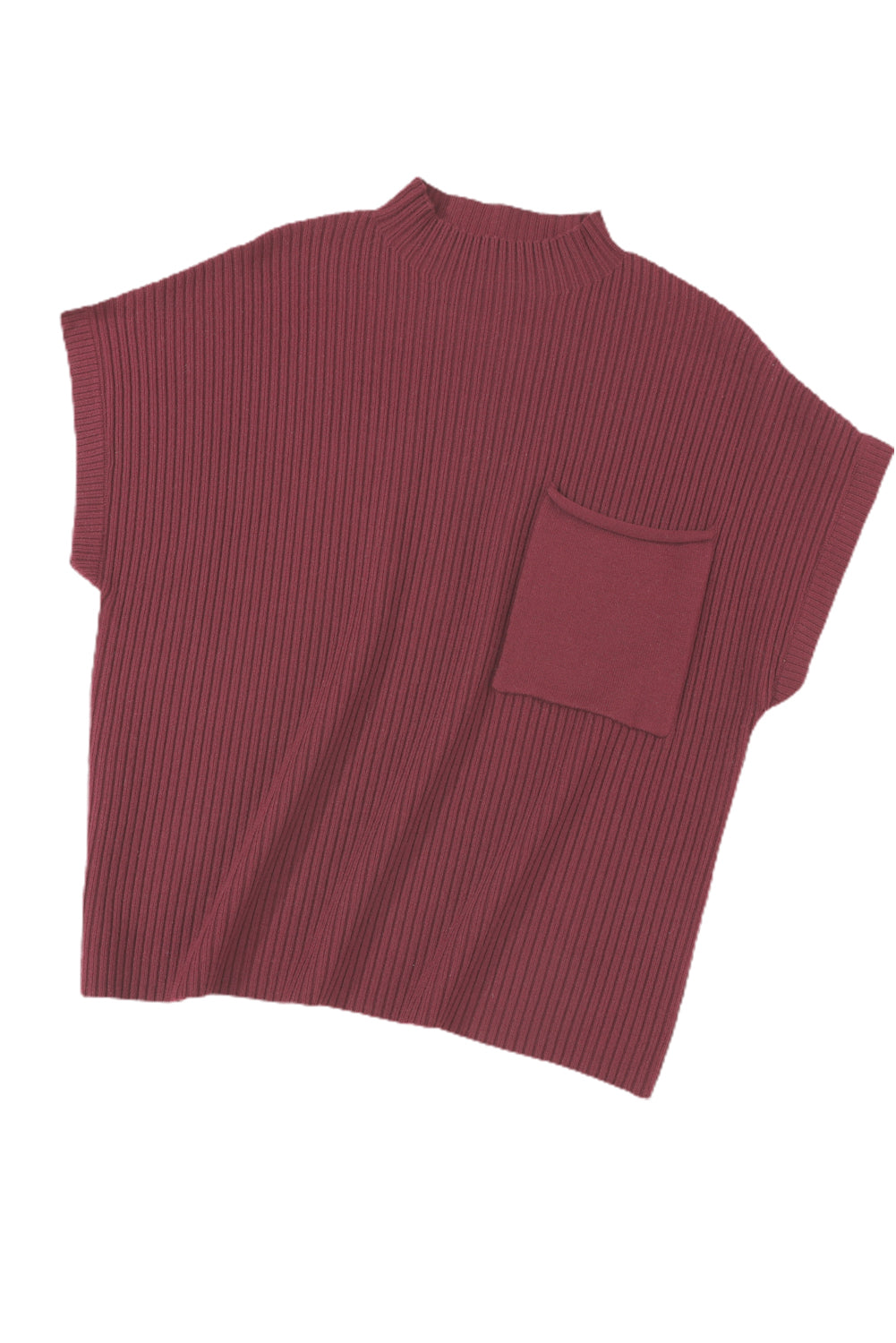 Wholesale Mineral Red Patch Pocket Ribbed Knit Short Sleeve Sweater