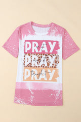 Purple PRAY Letter Print Leopard Tie Dye Bleached Tee