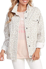 White Leopard Printed Flap Pocket Denim Jacket