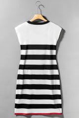 Stripe Casual V Neck Cap Sleeve Midi Dress