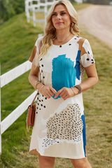 Tie Dye and Spotted Print Color Block Casual T Shirt Summer Dress