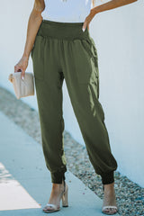 Green Casual Pocketed Elastic Waist Joggers