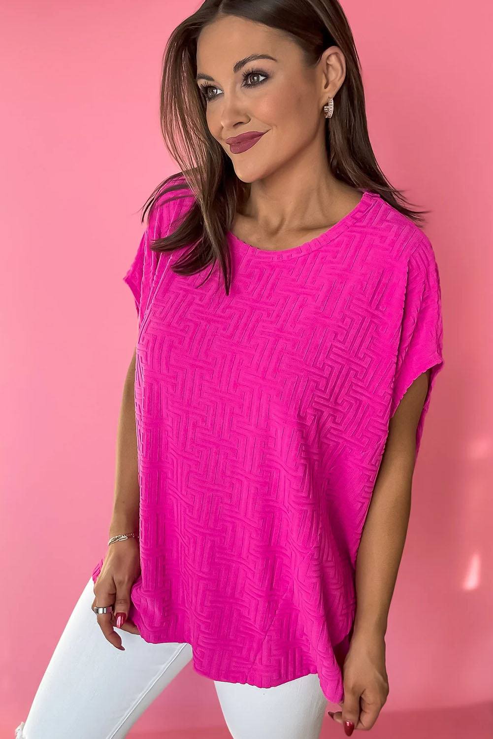 Rose Red Textured Oversized Dolman T Shirt