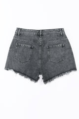 Black Crossover Waist High Rise Denim Shorts