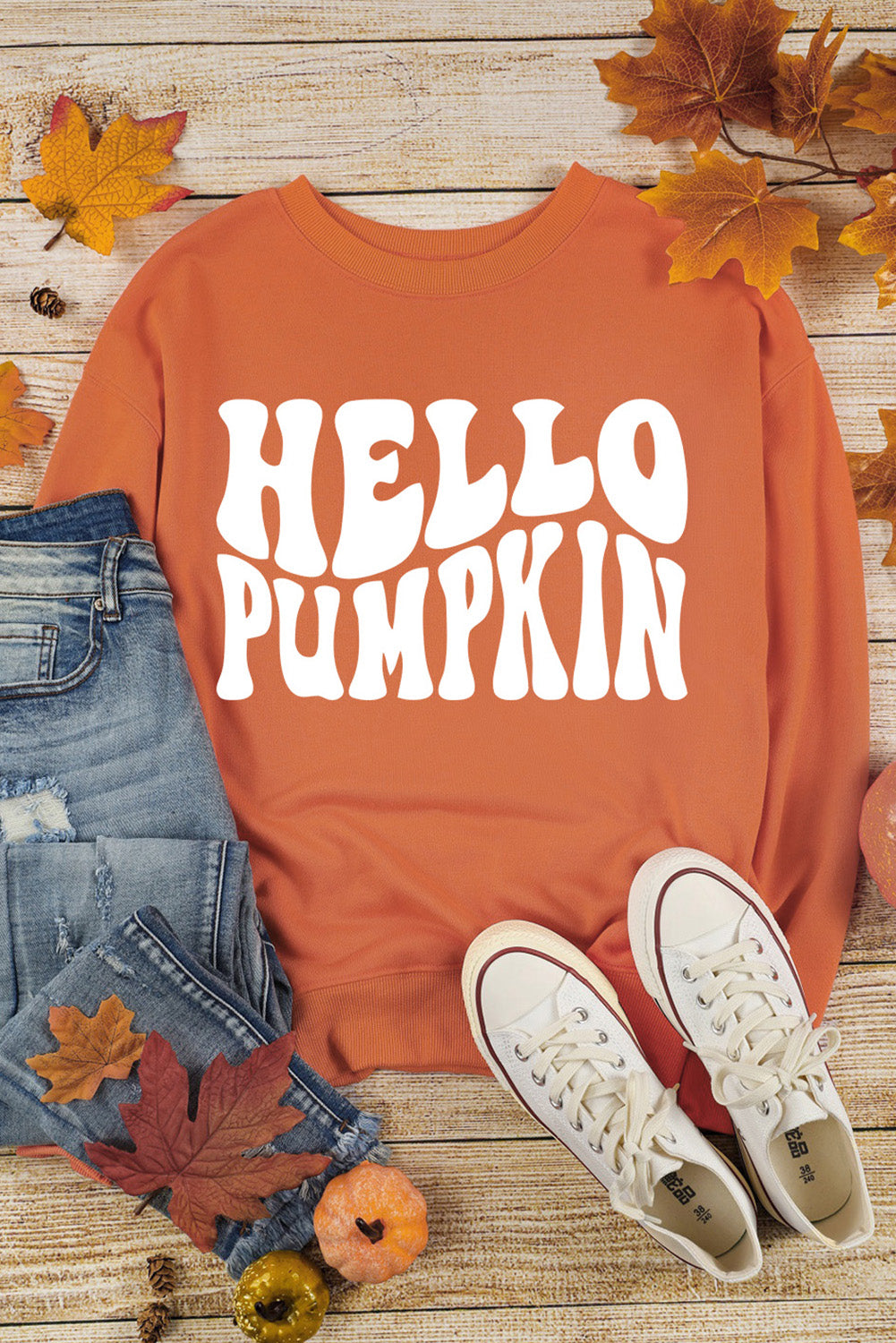 Orange Halloween Hello Pumpkin Graphic Drop Shoulder Sweatshirt