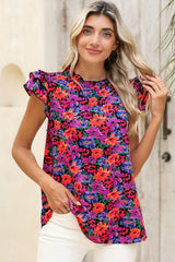 Multicolor Boho Floral Print Ruffle Sleeve Blouse