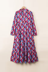 Multicolor Abstract Geometric Print Notch Neck Tiered Boho Dress