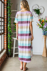 Multicolor Stripes Print Casual T Shirt Summer Dress